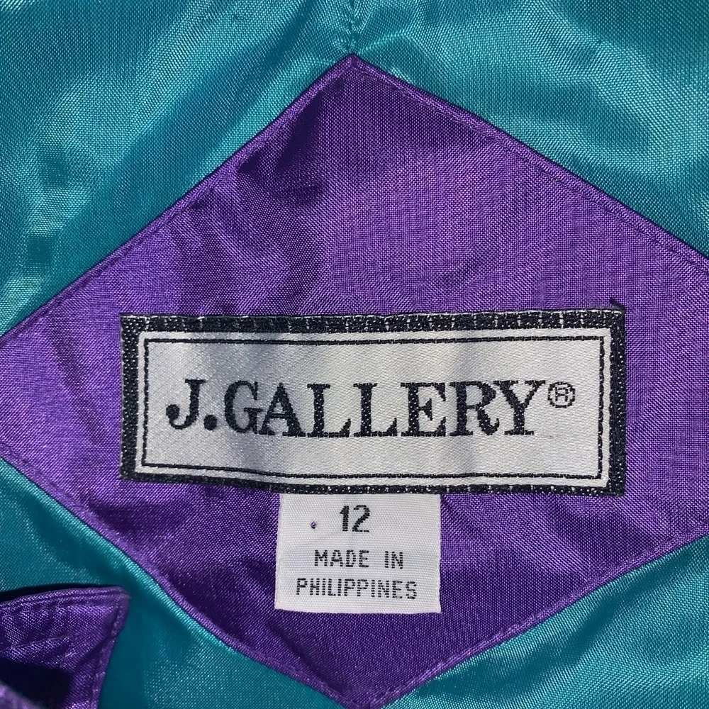 J. Gallery Purple and Teal long double breasted trench coat vintage 80’s size 12